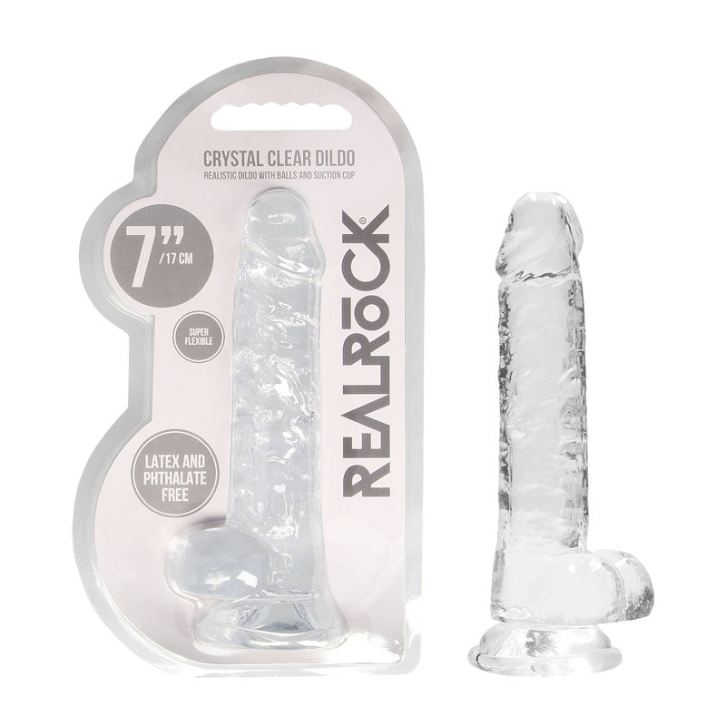 REALROCK 7 Realistic Dildo With Balls - Clear 17.8 cm Dong - REA091TRA