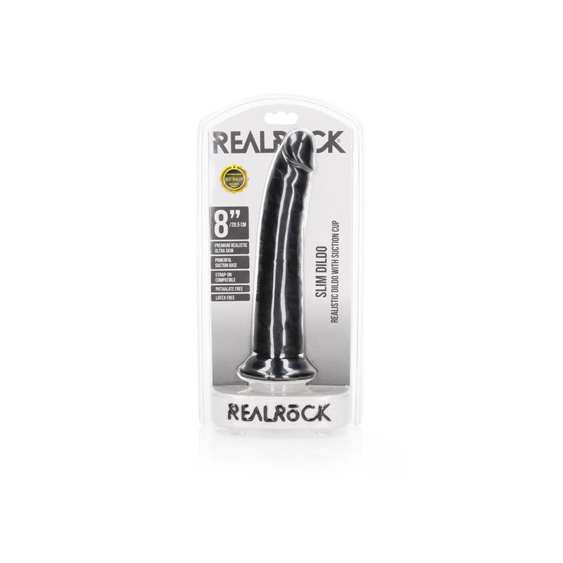 REALROCK Realistic Slim Dildo with Suction Cup - 20.5cm - Black 20.5 cm (8) Dong - REA115BLK
