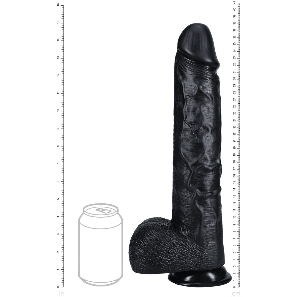 REALROCK 38cm Extra Long Dildo with Balls - Black - Black 38 cm (15) Extra Long Dong - REA165BLK