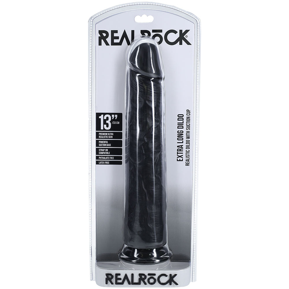 REALROCK 33cm Extra Long Dildo - Black - Black 33 cm (13) Extra Long Dong - REA166BLK