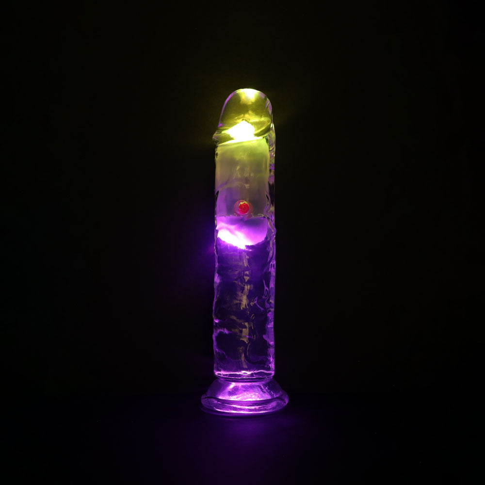 REALROCK 7 No Balls Wireless Rechargeable LED Vibrating Dong - Clear with LED 20 cm USB Rechargeable Vibrating Dong with Remote-REA204TRA