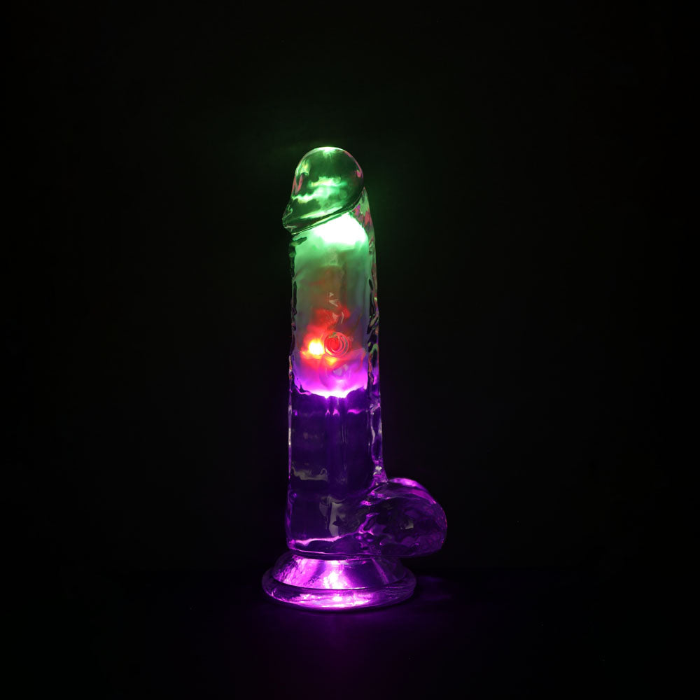 REALROCK 7 with Balls Wireless Rechargeable LED Vibrating Dong - Clear with LED 19.5 cm USB Rechargeable Vibrating Dong with Remote-REA205TRA