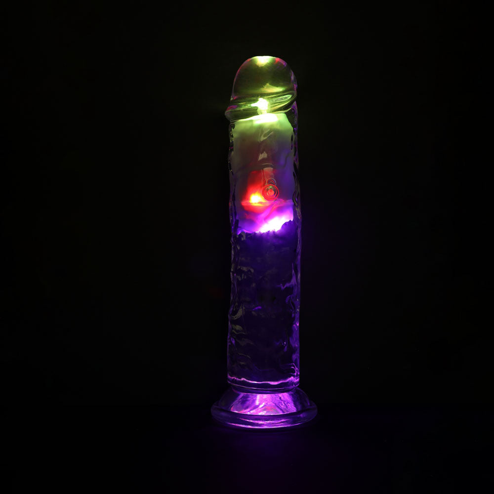 REALROCK 8 No Balls Wireless Rechargeable LED Vibrating Dong - Clear with LED 22 cm USB Rechargeable Vibrating Dong with Remote-REA206TRA