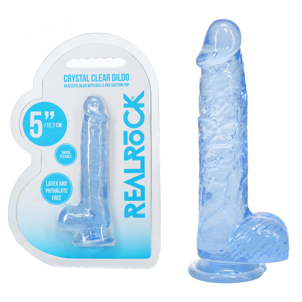 REALROCK 5 Crystal Clear Dildo with Balls - Blue - Clear Blue 14.7 cm Dong - REA208BLU