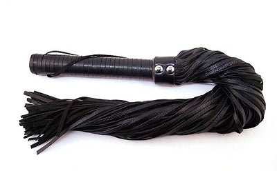 Black Leather Flogger with Leather Handle-RF1034