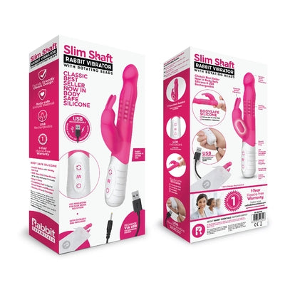 Rabbit Essentials Rechargeable Slim Shaft Rabbit - Hot Pink-RR-006PNK