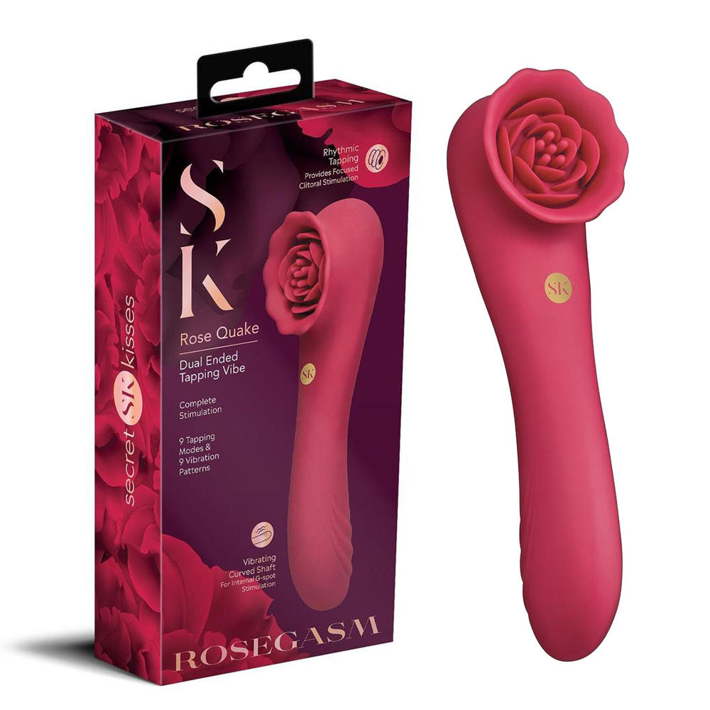 Secret Kisses ROSEGASM ROSE QUAKE - Red 18.8 cm USB Rechargeable Dual Ended Tapping Vibrator-SK1048