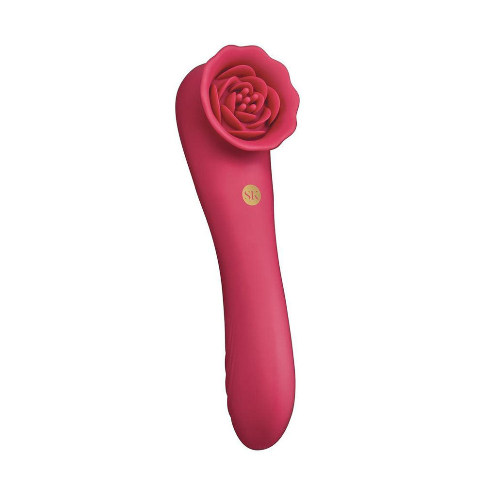 Secret Kisses ROSEGASM ROSE QUAKE - Red 18.8 cm USB Rechargeable Dual Ended Tapping Vibrator-SK1048