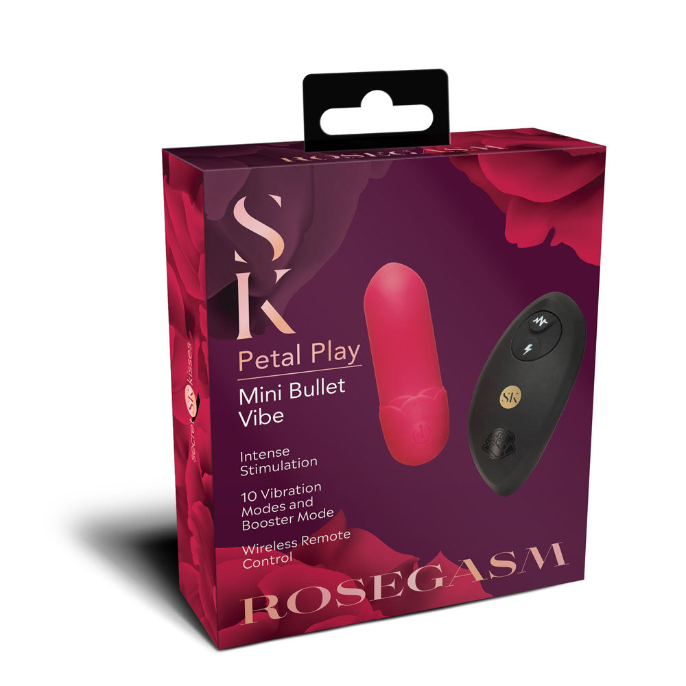 Secret Kisses ROSEGASM Petal Play Mini Bullet Vibe - Red 7.5 cm USB Rechargeable Bullet with Wireless Remote - SK1051