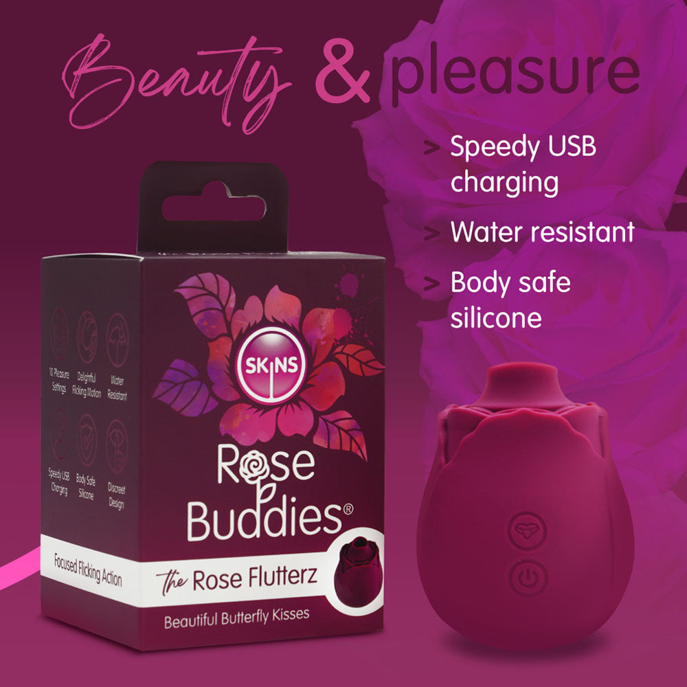 Skins Rose Buddies - The Rose Flutterz - Purple USB Rechargeable Flicking Rose Stimulator-SKRBRFZ