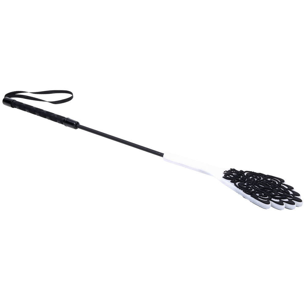 Sex & Mischief Lace Silicone Crop - Black/White 50 cm Crop Whip-SS10108
