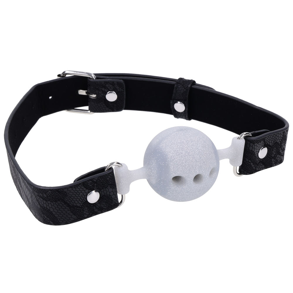 Sex & Mischief Lace Silicone Breathable Ball Gag - Black/Grey Mouth Restraint-SS10112