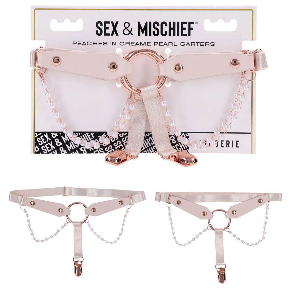 Sex & Mischief Peaches n CreaMe Pearl Garters - Peach / Rose Gold Garters with Pearls - Set of 2-SS10213