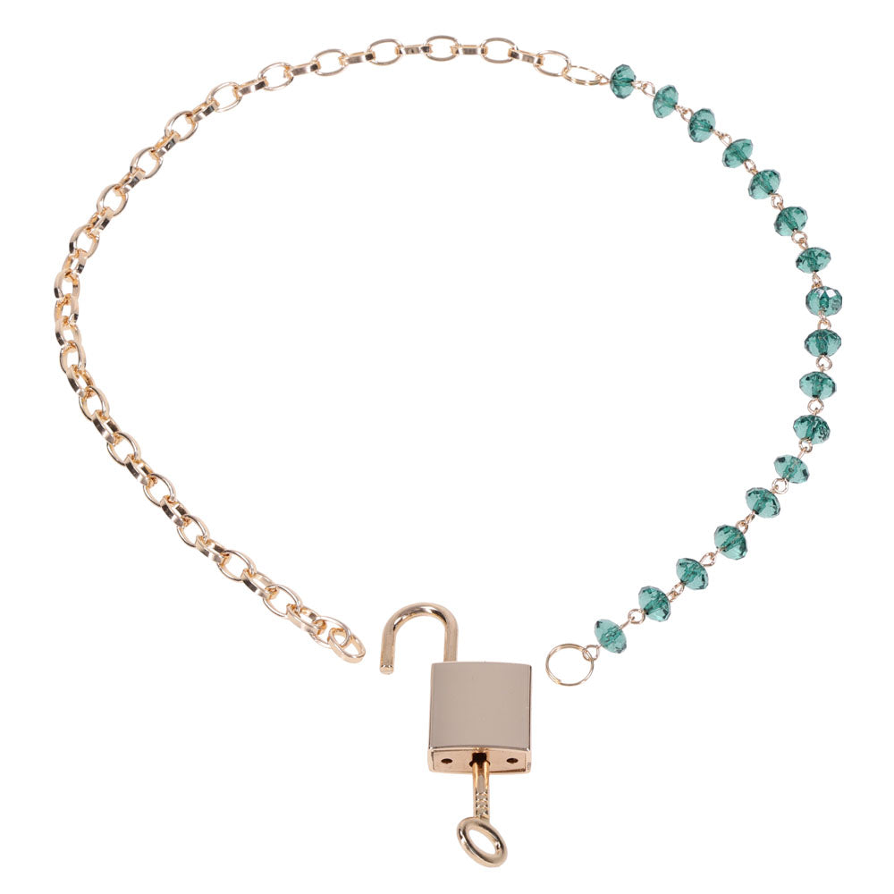 Sex & Mischief Indica Crystal Day Collar - Gold/Emerald Lockable Collar - SS10222