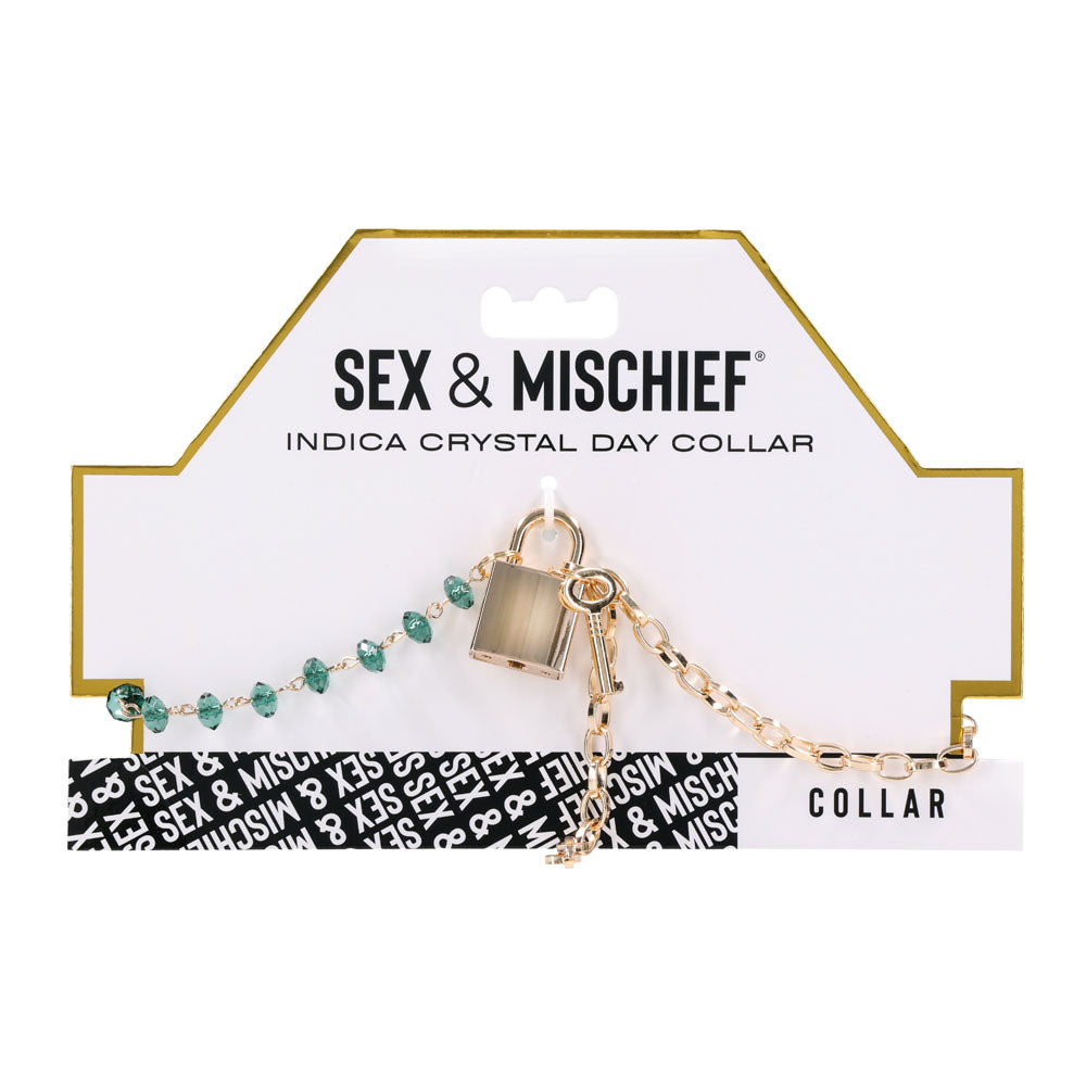 Sex & Mischief Indica Crystal Day Collar - Gold/Emerald Lockable Collar - SS10222