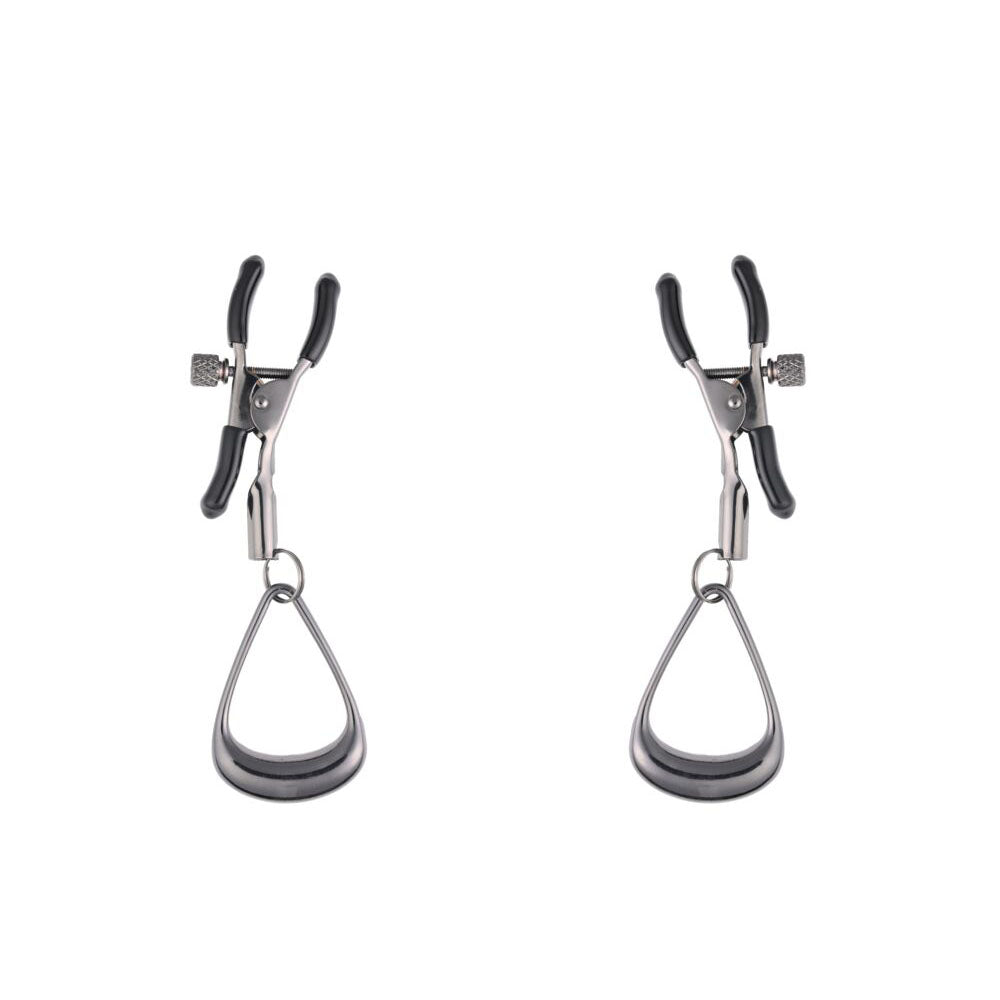 SPORTSHEETS Velvet Noir Tuggable Nipple Clamps - Gunmetal Adjustable Nipple Restraints-SS37005