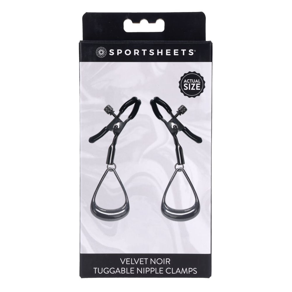 SPORTSHEETS Velvet Noir Tuggable Nipple Clamps - Gunmetal Adjustable Nipple Restraints-SS37005