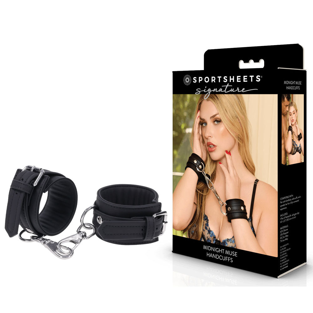 SPORTSHEETS Signature Midnight Muse Handcuffs - Black Adjustable Restraints - SS68101
