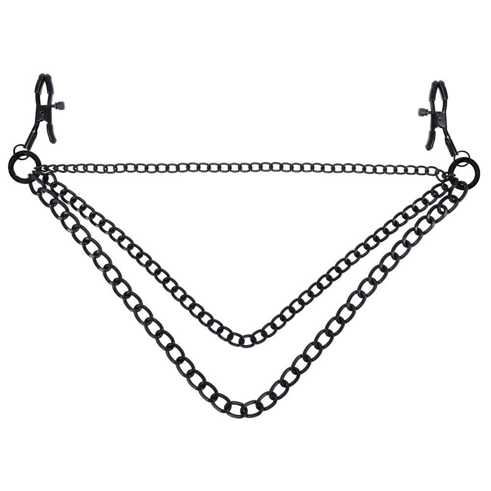 SPORTSHEETS Signature Midnight Muse exCHAINgeable Nipple Jewelry - Black Nipple Clamps with Chain - SS68108