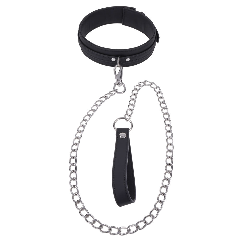 SPORTSHEETS Signature Midnight Muse Collar & Leash - Black Adjustable Restraint - SS68120