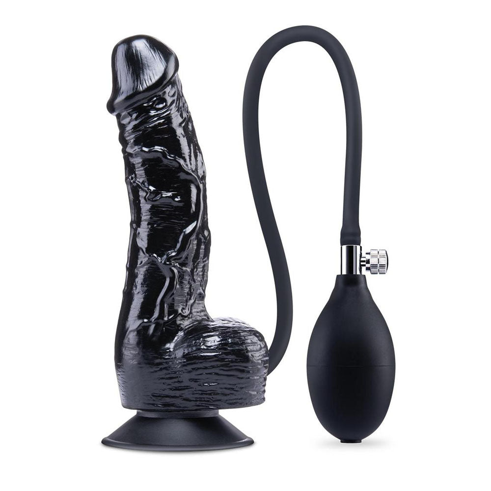 Size Up 6 Inch Inflatable Dildo with Balls - Black 17.8 cm Inflatable Dong - SU106