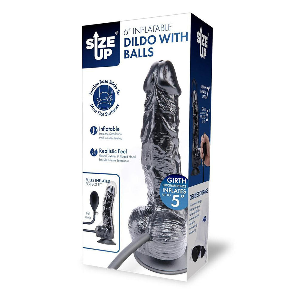 Size Up 6 Inch Inflatable Dildo with Balls - Black 17.8 cm Inflatable Dong - SU106
