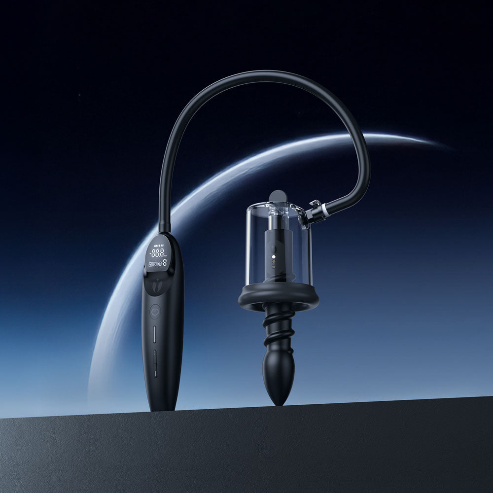 LuvPump RosCup Pro Smart Rosebud Pump - Black USB Rechargeable Anal Pump with Vibrating Probe - ZD-90-Z-P0