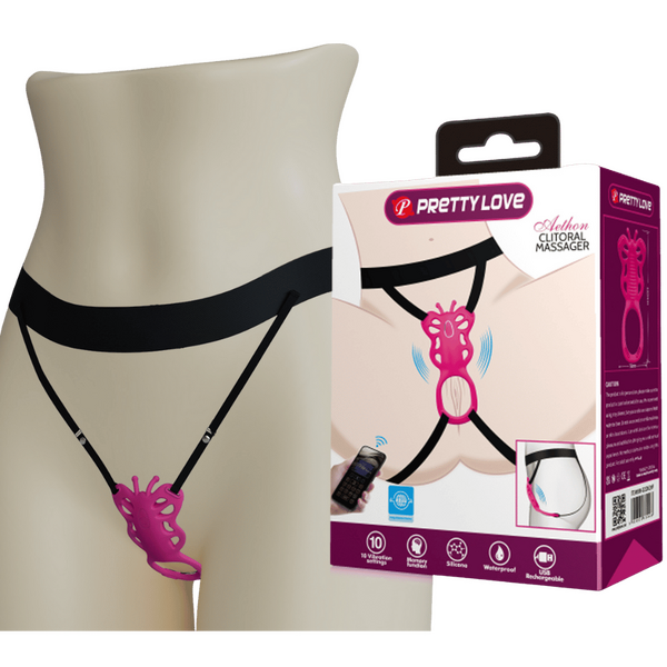 Rechargeable Strap-on Butterfly Massager - Aethon (Pink)-BI-022062HP