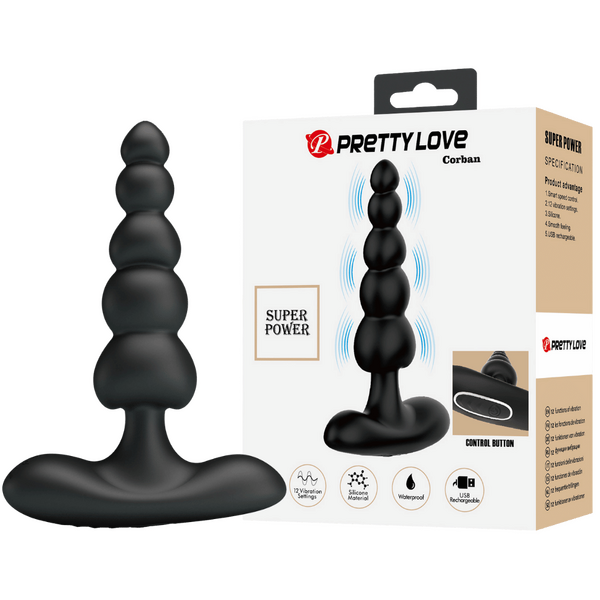 Corban - Rechargeable Butt Plug (Black)-BI-040174