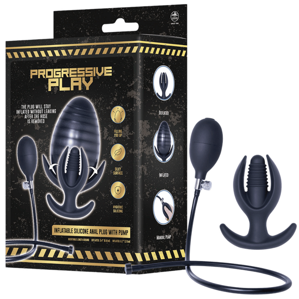 Inflatable Silicone Anal Plug With Plug (Black)-FNS075A000-010