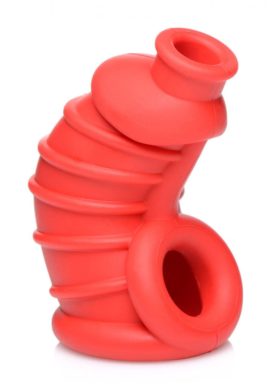Red Chamber Silicone Penis Chastity Cage Snug Cock & Ball Men Sex Toy