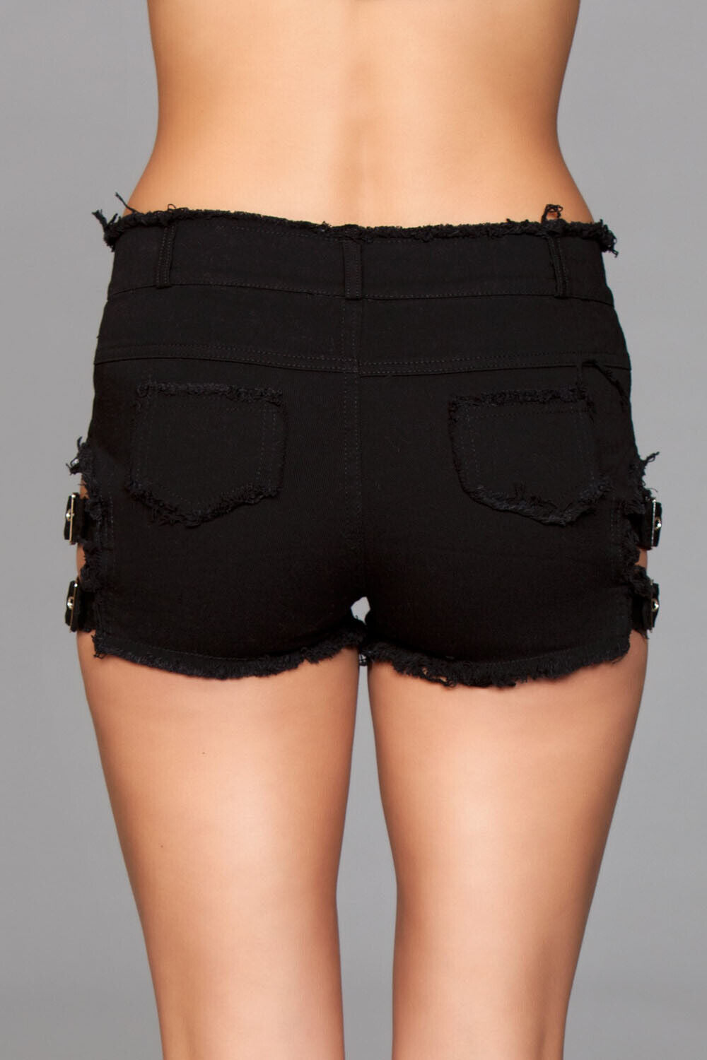 BeWicked USA Women Sexy Hot Denim Buckled Down Denim Shorts - Black J10BK - Medium