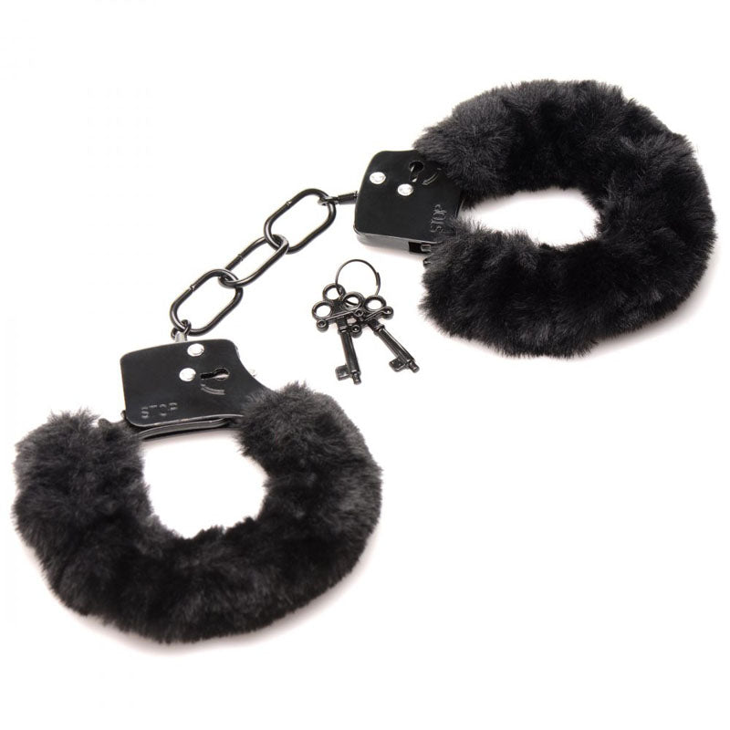 Master Series Cuffed in Fur - Black Fluffy Handcuffs - AG937-BLACK