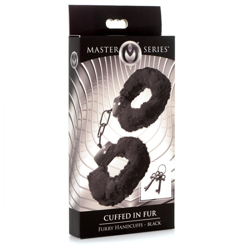 Master Series Cuffed in Fur - Black Fluffy Handcuffs - AG937-BLACK