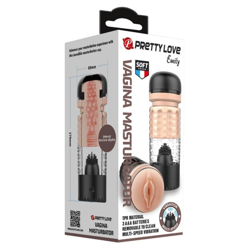 Emily Pussy Masturbator (Black) Stimulation Vibrating Masturbator