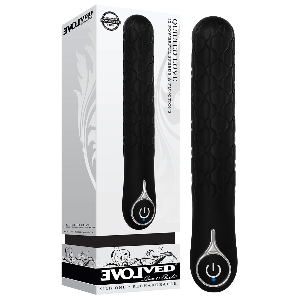 Evolved Quilted Love - Black 21.6 cm USB Rechargeable Vibrator - Early2bed