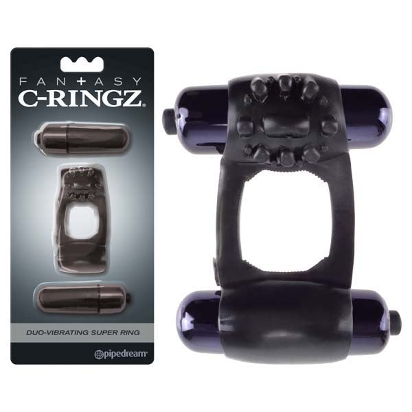 Fantasy C-Ringz Duo-Vibrating Super Ring - Black Dual Vibrating Cock Ring - Early2bed
