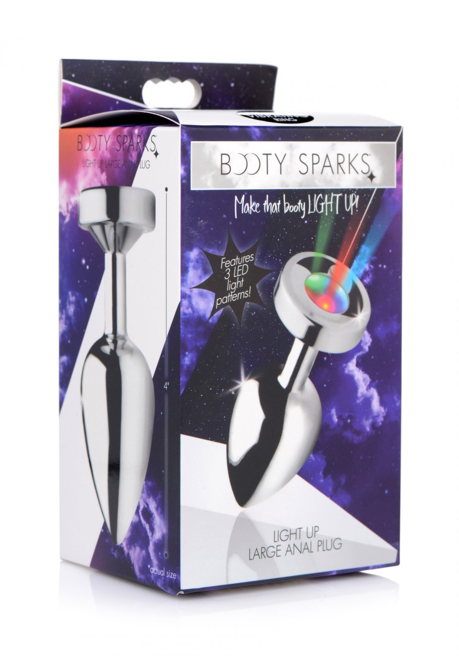 Booty Sparks Light Up LED Anal Plug - Large - Silver Butt Plug