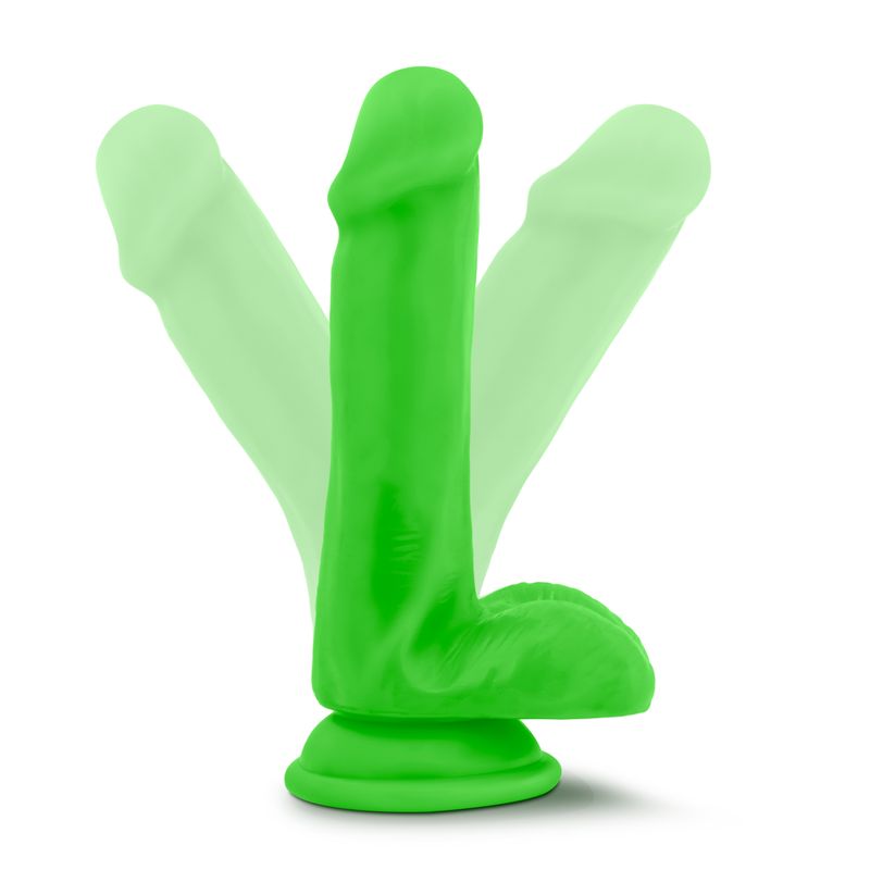 Neo Elite 6in Silicone Dual Density Cock with Balls Neon Green