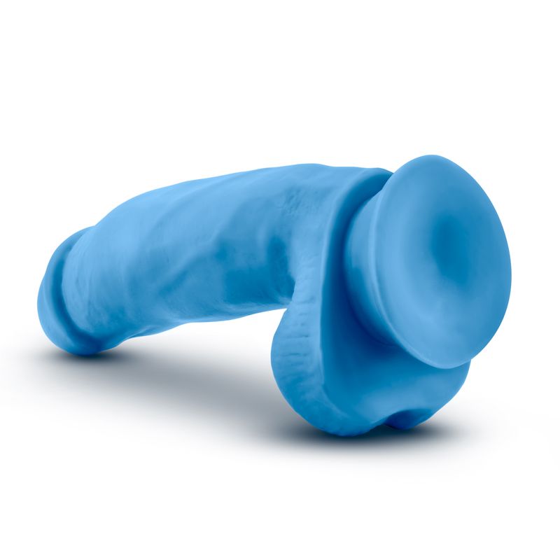 Neo Elite 7in Silicone Dual Density Cock with Balls Neon Blue