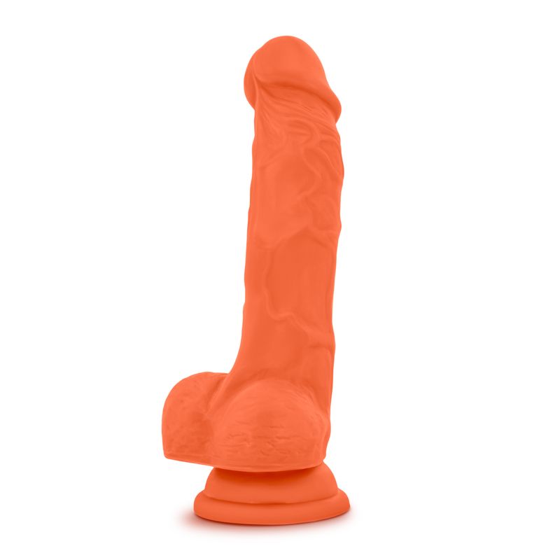 Neo Elite 7.5in Silicone Dual Density Cock with Balls Neon Orange