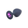 Black Silicone Anal Plug Medium w Purple Diamond