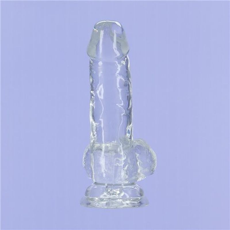 Crystal Dildo w Balls 6in Clear