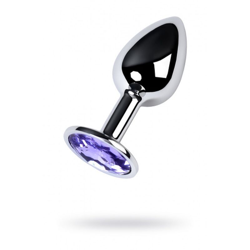 Silver Metal Anal Plug w Amethyst Crystal Small