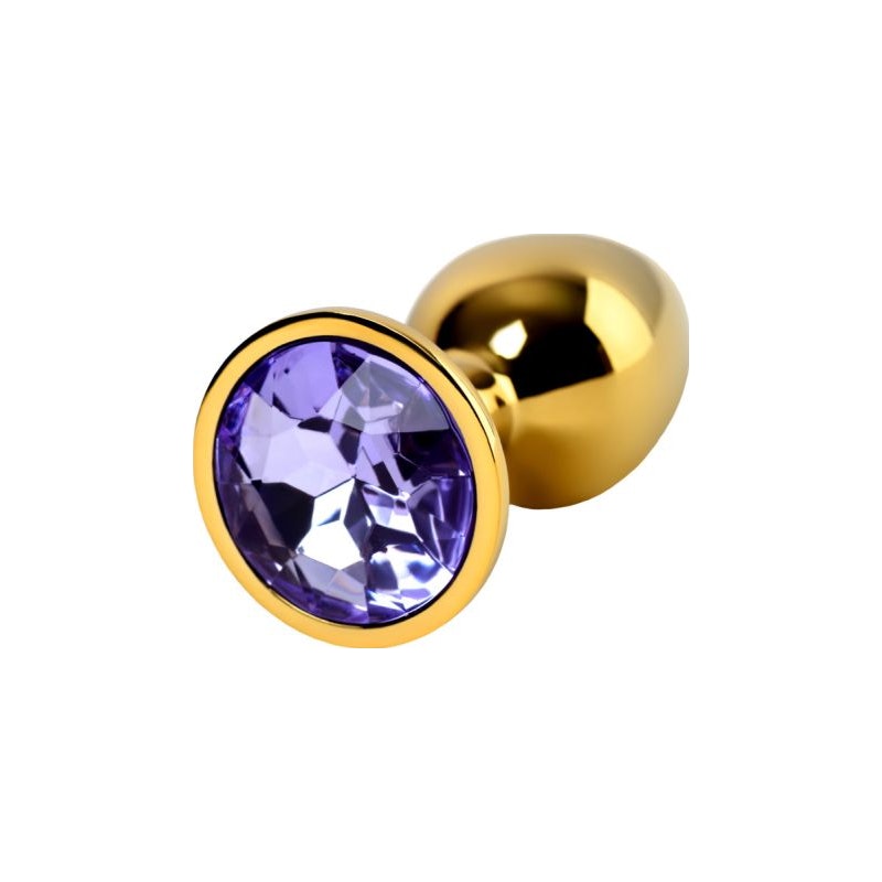 Gold Metal Anal Plug w Amethyst Crystal Small