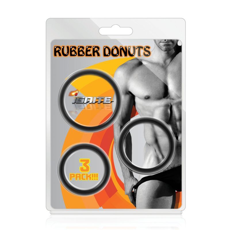 Rubber Donuts Cock Rings 3 Pc Black-SI-95052