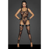 Tulle Bodysuit  w Patterned Flock Embroidery