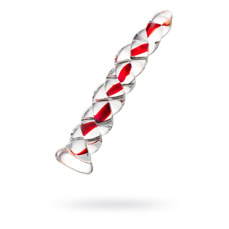 Sexus Glass Dildo Red Ribbed 18.2cm