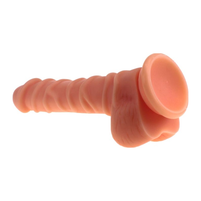 Realistic Dildo Ridged Shaft w Balls Flesh