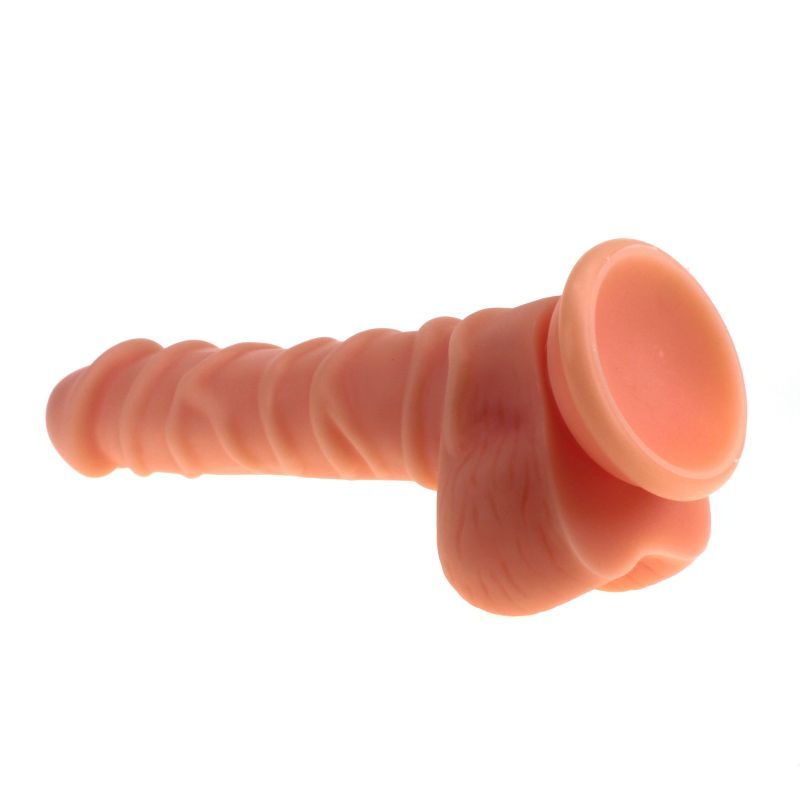 Realistic Dildo Ridged Shaft w Balls Flesh